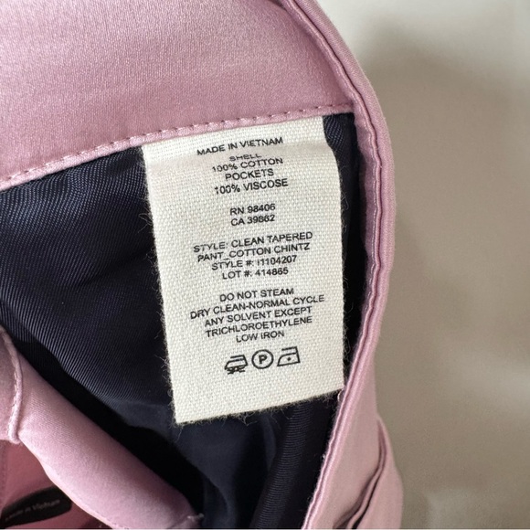 Theory Pink Purple Cotton Chintz Clean High Waisted Tapered Satin Look Pant - Picture 10 of 12